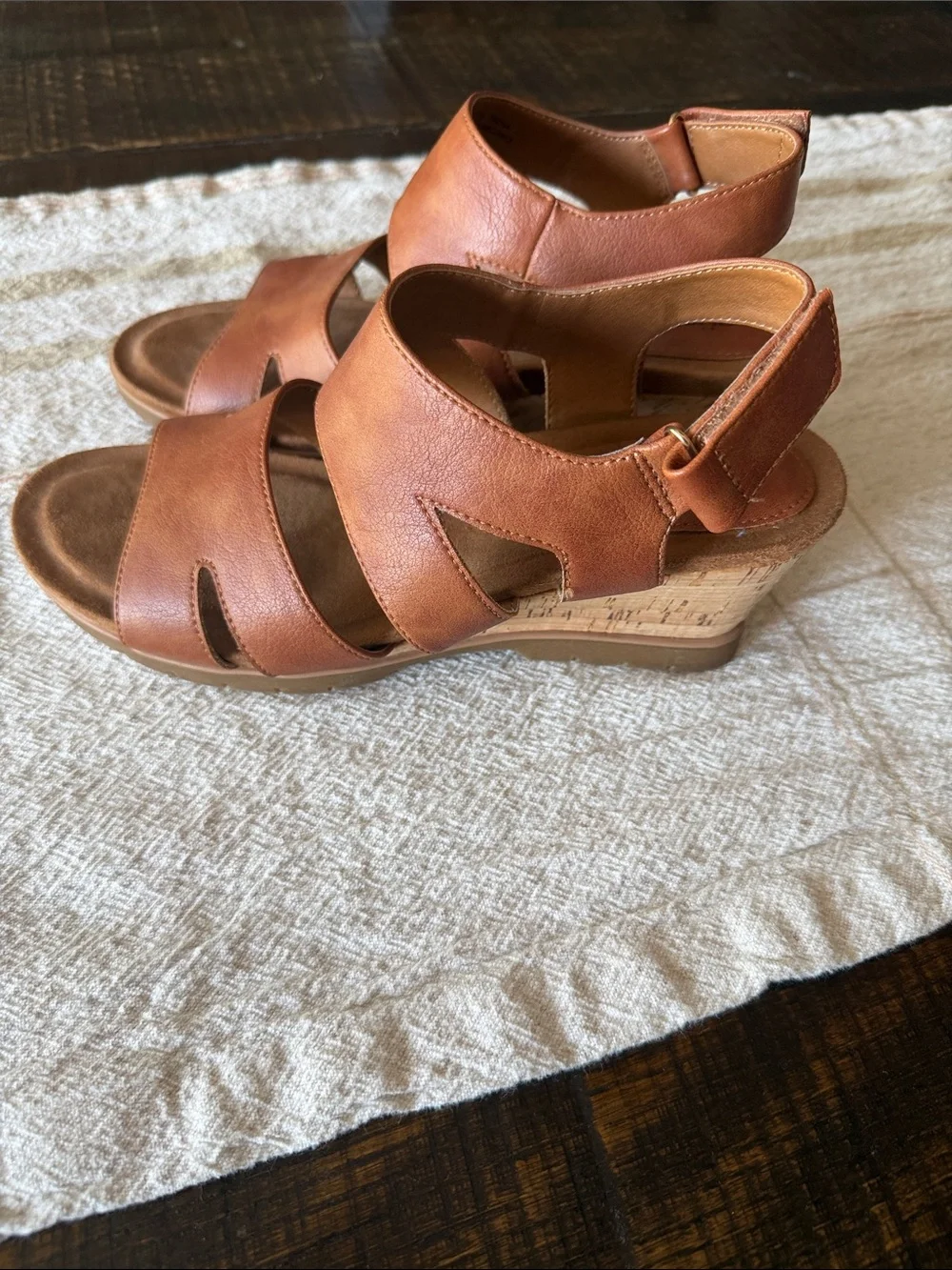 Women’s Tan Strappy Comfort Sandals with Cork Wedge